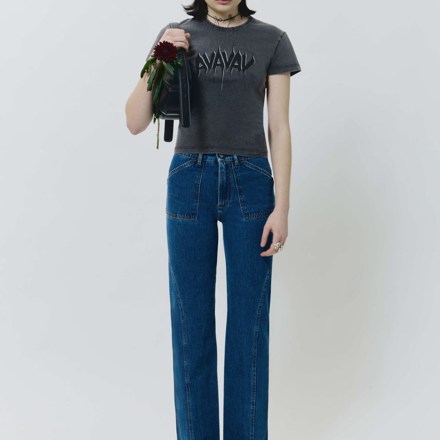 Acht Blue Wash Straight Fit Low Waist Jeans