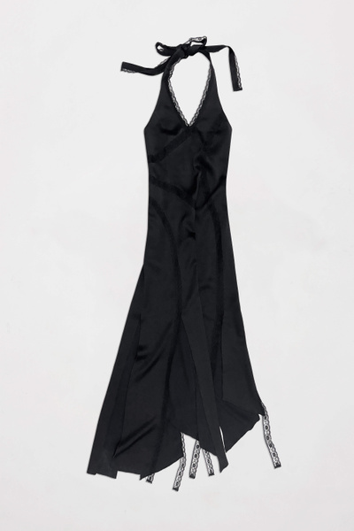 Halterneck lace dress.