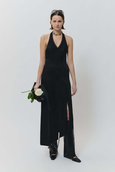 Halterneck lace dress.