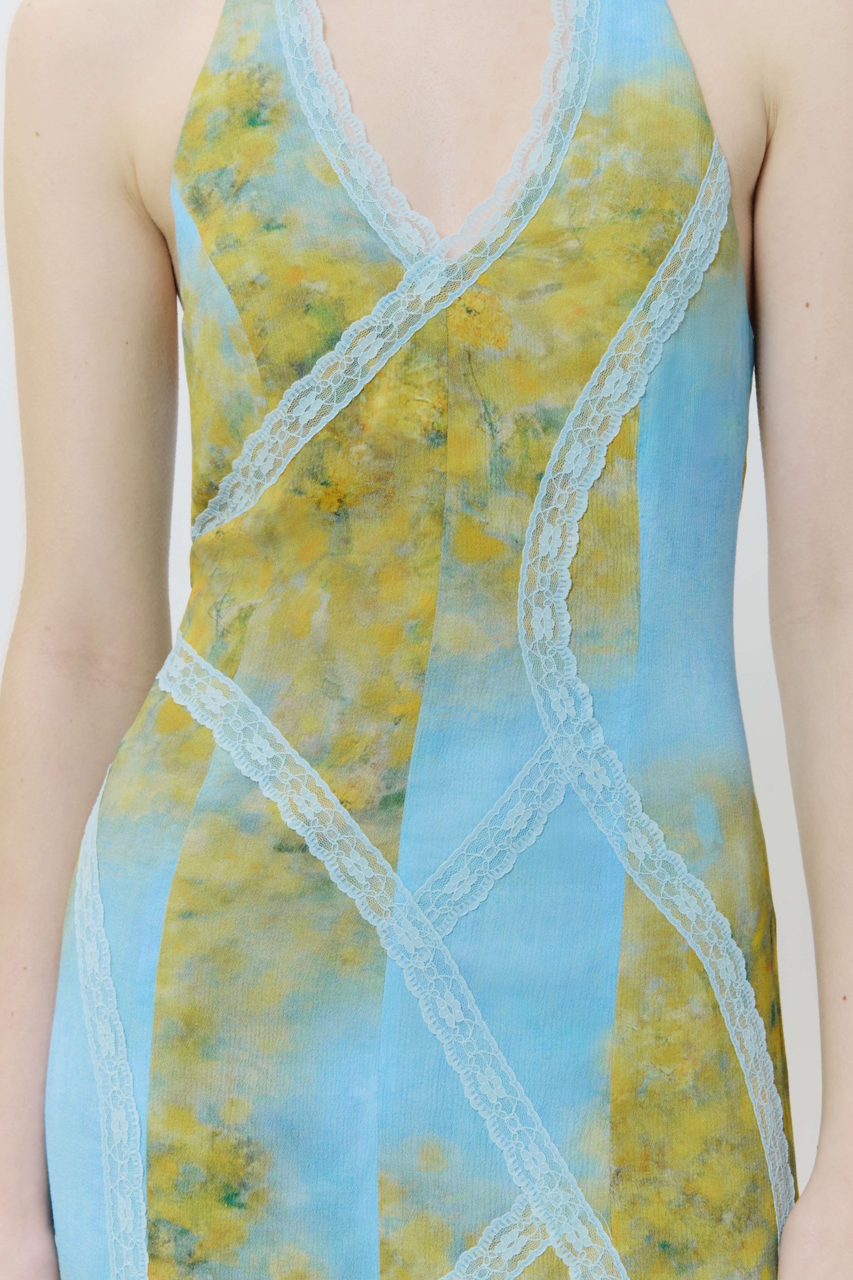 Printed halterneck lace dress