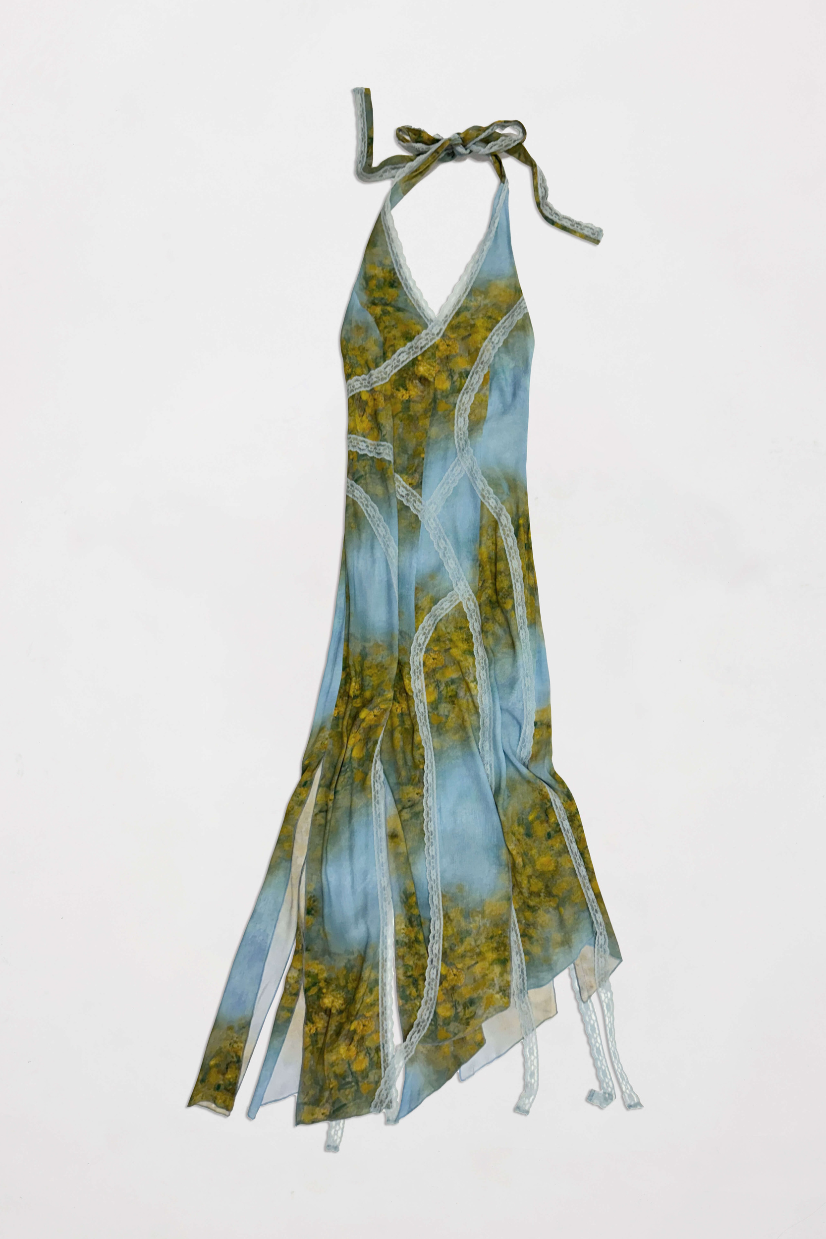Printed halterneck lace dress